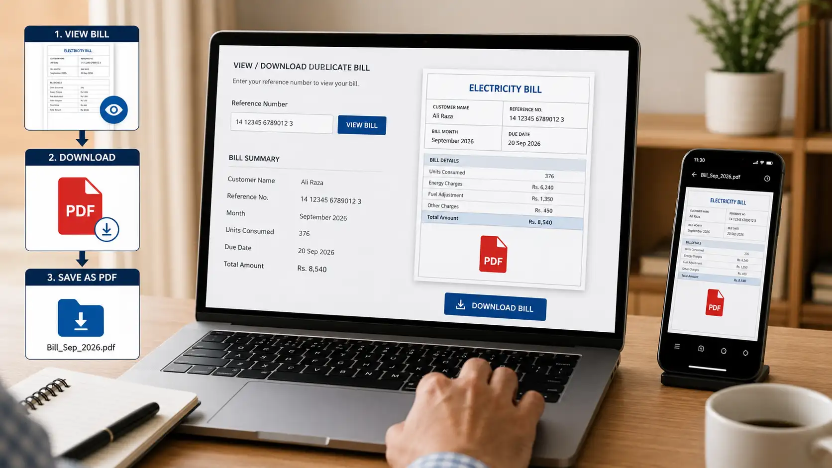 MEPCO duplicate bill download and save as PDF online