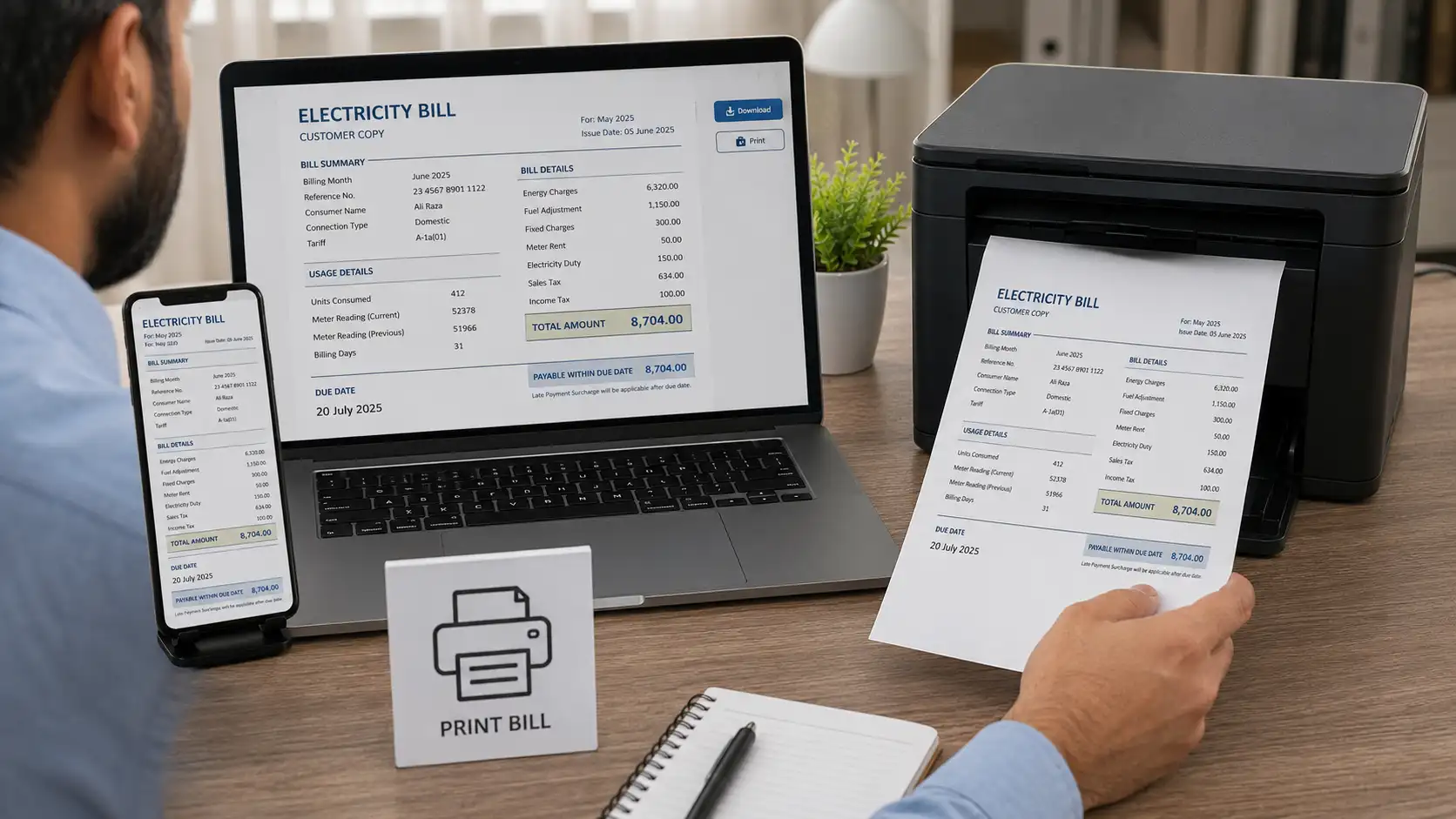 MEPCO duplicate bill print online from laptop