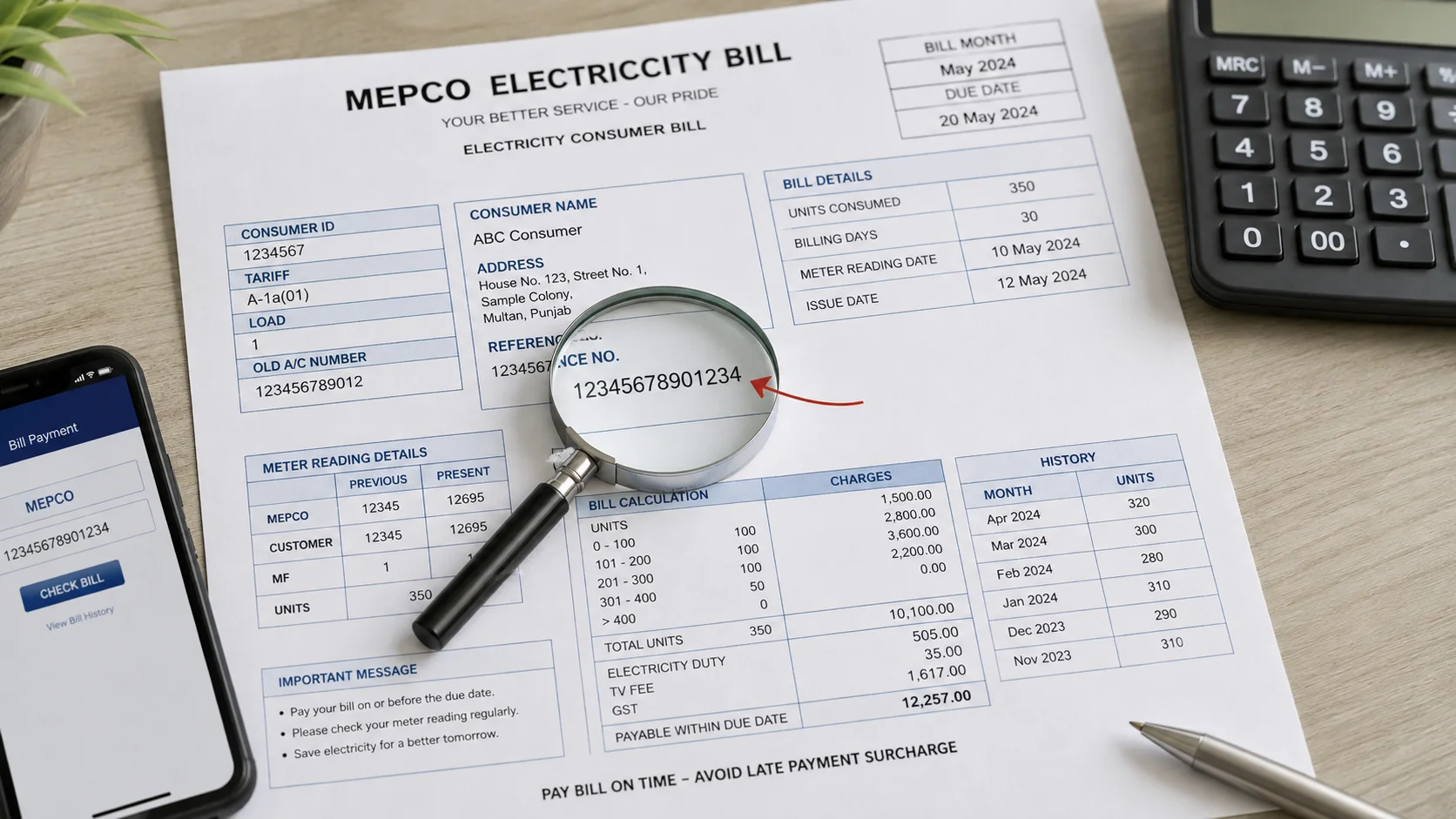 MEPCO online bill check using reference number