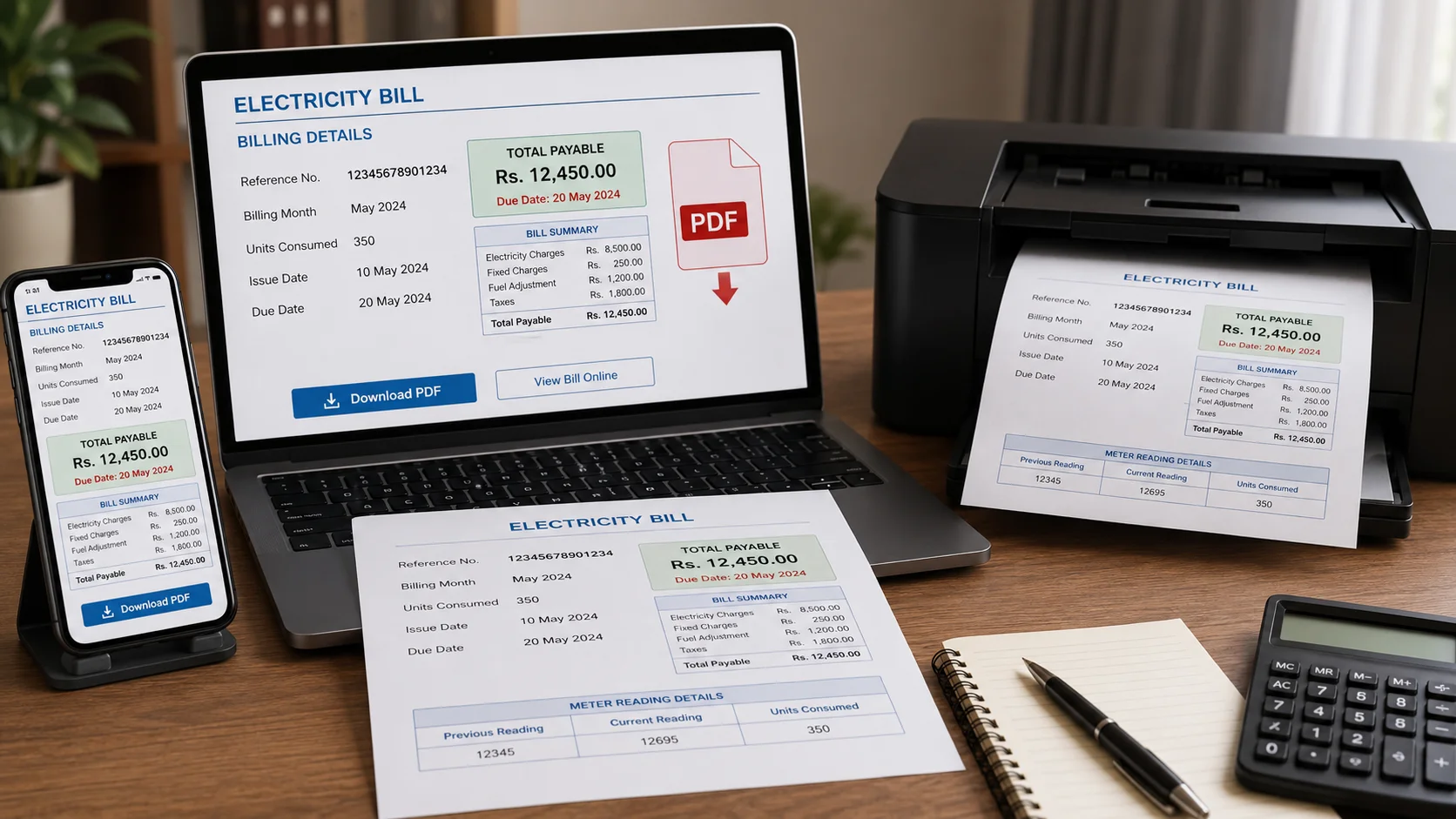 online MEPCO bill check by reference number on laptop