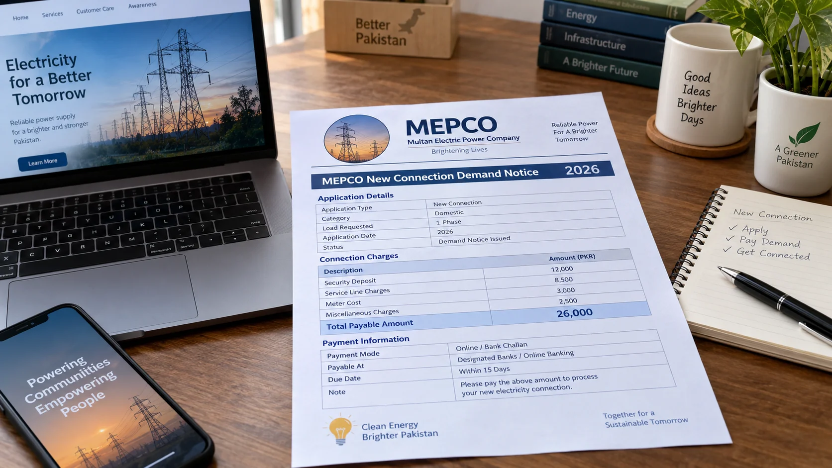 MEPCO demand notice payment for new electricity connection